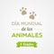 World Animal Day. October 4. Spanish. Heart footprints. Vector illustration, flat design
