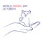 World Animal Day on October 4. Wild cat sits in human palm. Responsibility for welfare of wild animals. Sketch