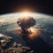 World armageddon. Nuclear bomb explosion beyond Earth\'s crust. View outside Planet. Generative AI (300 Real DPI)