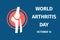 World arthritis day. Bone in red pain rings, flat symbol of osteoarthritis or rheumatism in knee. Disease logo