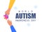 World Autism Awareness Day. Adult\\\'s hand holding colorful puzzle piece and holds out to the child\\\'s hand.
