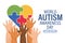 World Autism Awareness Day banner. Children\\\'s hands and colorful heart puzzles. Poster