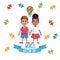 World autism day kids couple with puzzle bulb