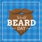 World Beard day concept design for card or poster. Brown beard with text on blue checkered background. -  Vector illustration