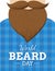 World Beard day poster or card design. Man with dark beard and mustache in blue shirt. - Vector illustration