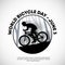 World bicycle day background with a silhouette of a downhill bicycler