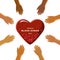 World Blood Donation Day, illustration of a hand pointing and reaching for the blood element in the shape of love