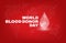 World blood donors day concept for 14 June. Banner with glowing low poly white blood drop on red background.