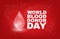 World blood donors day concept for 14 June. Banner with glowing low poly white blood drop on red background.