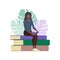 World book day poster. Young afroamerican woman reading a book, icon vector, book lover flat cartoon illustration, library logo
