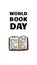 World book day vertical banner. Bood comic style doodle illustration. Education and copyright vector poster