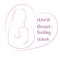 World Breastfeeding Week. Breastfeeding woman symbol. Mother breastfeeding her baby. Lactation. Line art.
