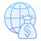 World budget flat icon. Global payment blue icons in trendy flat style. Globe and money bag gradient style design