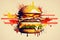 World burger Day Happy burger Day concept. Burger isolated exploding illustration generative ai