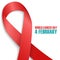 World Cancer Day, 4 february card. Realistic red ribbon on white background.