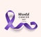 World cancer day banner with curled purple ribbon loop