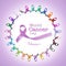 World cancer day, February 4 announcement among multi-color and lavender purple ribbons for raising awareness of all kind tumors