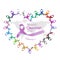 World cancer day February 4  in heart cycle of multi-color & lavender purple colour ribbons