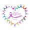 World cancer day February 4  in heart cycle of multi-color & lavender purple colour ribbons