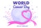 World Cancer Day with Ribbon Flat Vector Illustration. Inform the Public About Disease Awareness on February 4th Through Campaign