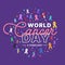 World Cancer Day text in circle with set of ribbons of different colors against cancer sign and colorful dot bubble around on