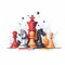 World Chess Day. International Chess Day. July 20. Side view. Closeup. White background. Focus on the back figures. Ai generated