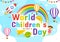 World Children\\\'s Day Vector Illustration on 20 November with Kids and Rainbow in Children Celebration Bright Sky Blue