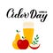 World Cider Day calligraphy lettering with apple, pear and glass of beverage isolated on white . Vector template for typography