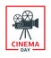 World Cinema Day December 28 illustration. Cinema camera.