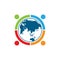 World comunity logo with people and globe illustration