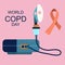 World COPD day.Chronic obstructive pulmonary disease concept.Nebulizer or inhaler against a Bronchial asthma or pneumonia.Lungs il