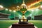World Cup Cricket Championship Trophy gleaming under stadium floodlights, intricate engravings on display