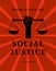 world day of social justice banner vector illustration with handhold up scales of justice on a red background