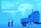World Delivery Concept Two Business Men Looking at Documents And Map Standing At Big Semi Truck Trailer Vehicle Cargo