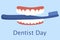 World Dentist Day, Dentist. Illustration with teeth holding toothbrush, dental illustration, dental care concept