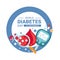 World diabetes day banner with Blood sugar magnifier ,DNA ,drug ,Glucose meter in blue circle ring vector design