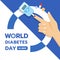 World Diabetes Day banner with hand and Blood Sugar Test and Pill vector design