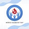 World diabetes day banner people hold red drop blood with plus cross in Universal blue circle symbol for diabetes vector design