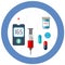 World diabetes day blue circle symbol with icon vector blood glucose test insulin drug pharmacy health care