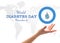 World diabetes day concept with blue circle symbolic logo on protective hands and world map background