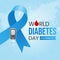 World Diabetes Day November 14th with blue ribbon and glucose meter illustration