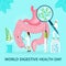 World digestive day is celebrated in 29 May. Intestine probiotic bacteria, lactobacillus info-graphic illustration