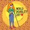 World disability day blind woman concept background, hand drawn style