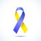 World Down Syndrome Day. Blue - Yellow Ribbon sign isolated in white background. Vector