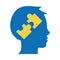 World down syndrome day, profile human head puzzles brain flat style