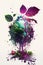 World Earth Day, Globe with splash, levitation magenta flowers and plants