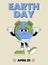 World Earth day or World Environment Day card. Retro Earth character cartoon groovy style. Funky globe poster with