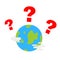World earth globe and red question sign cartoon doodle flat design style