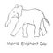 World Elephant Day. Vector illustration. Outline drawing, freehand.