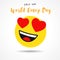 World Emoji Day with heart emoticon, july 17th banner